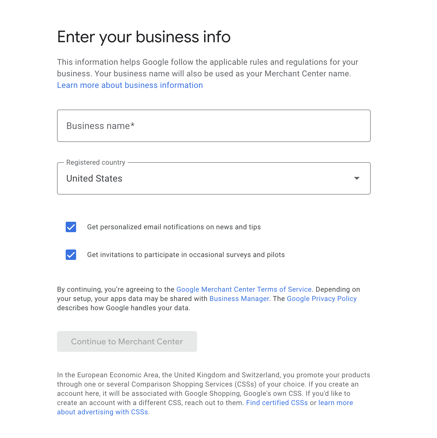 Заполнение данных в Google Merchant Center Next