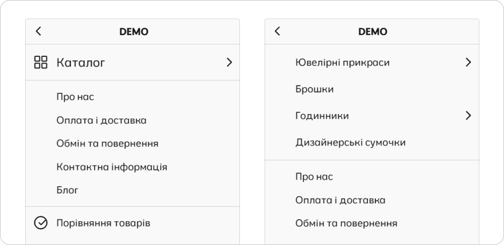 каталог мобільної версії