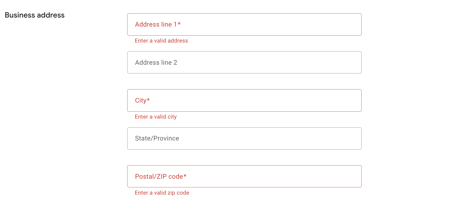 Заполнение адреса компании в Google Merchant Center Next